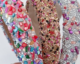 Women Lady Retro Crystal bead Padded Prom Party Bling Headband Hairband Head Band Hoop
