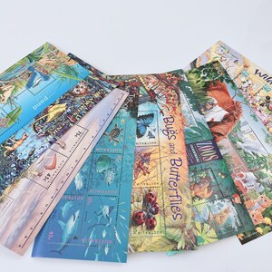 1 hoja de colección de sellos de menta australiana, animal/insecto/mariposas/dinosaurio/mundo marino hoja en miniatura papelería scrapbooking