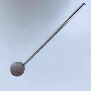 Vintage Mexican Sterling Silver Julep Stirrer Spoon with Aztec Mayan Calendar Design Straw Stir Stick Mexico Collectible Barware