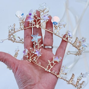 Women Mermaid Princess Gold Tone Seashell Sea Star Costume Match Tiara Crown Headwear