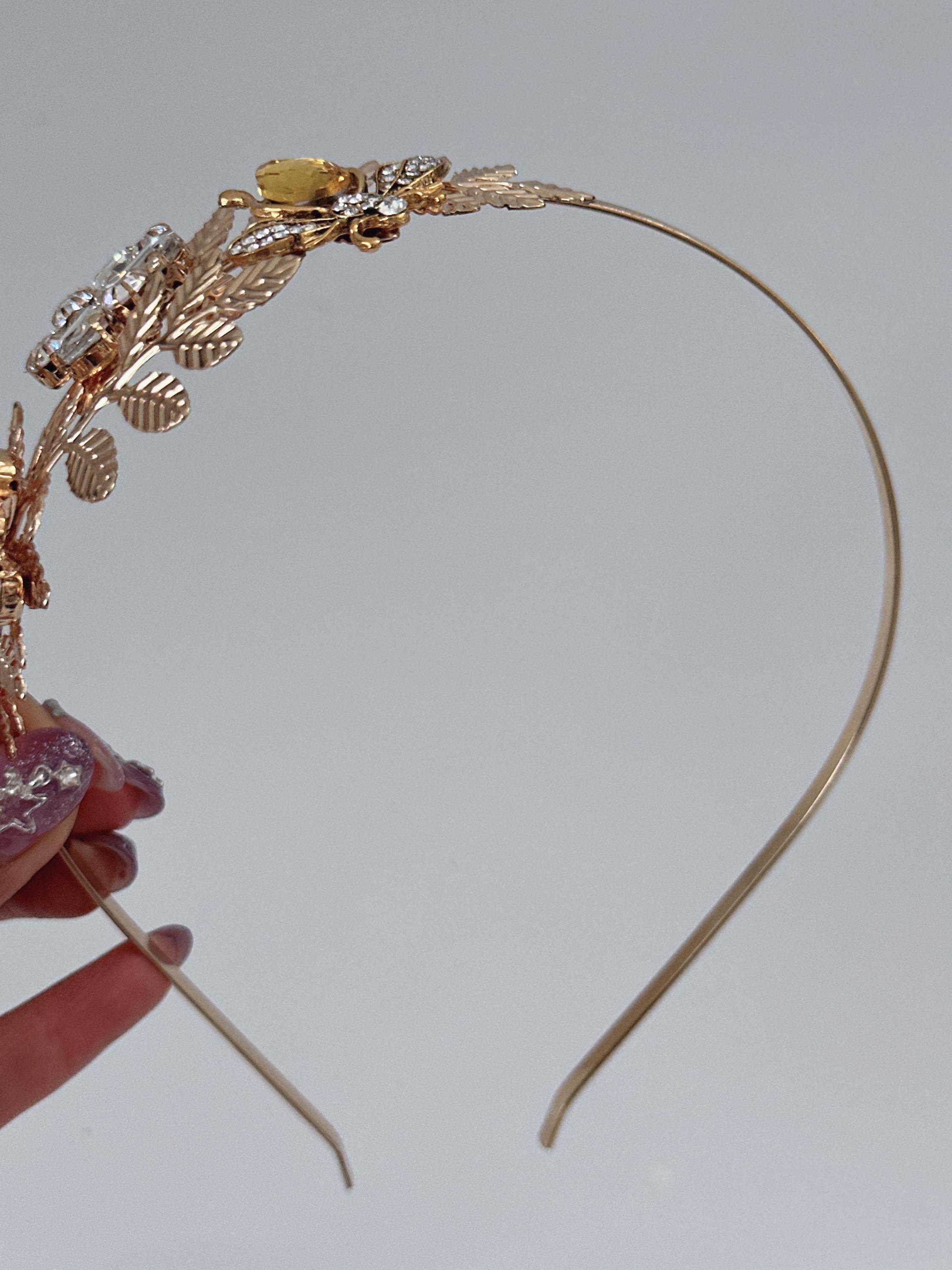 Women Crystal Rhinestone Gem Queen Bee Gold Leaf Fancy  display picture 1