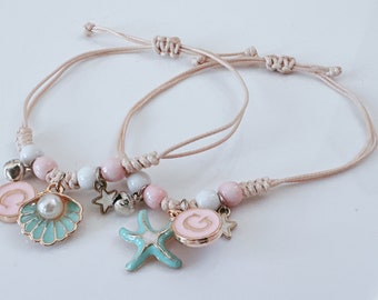 Friendship Girl Friend BFF Sweet Mermaid Sea Star Shell Bracelet /Personalise with name Birthday Gift for her