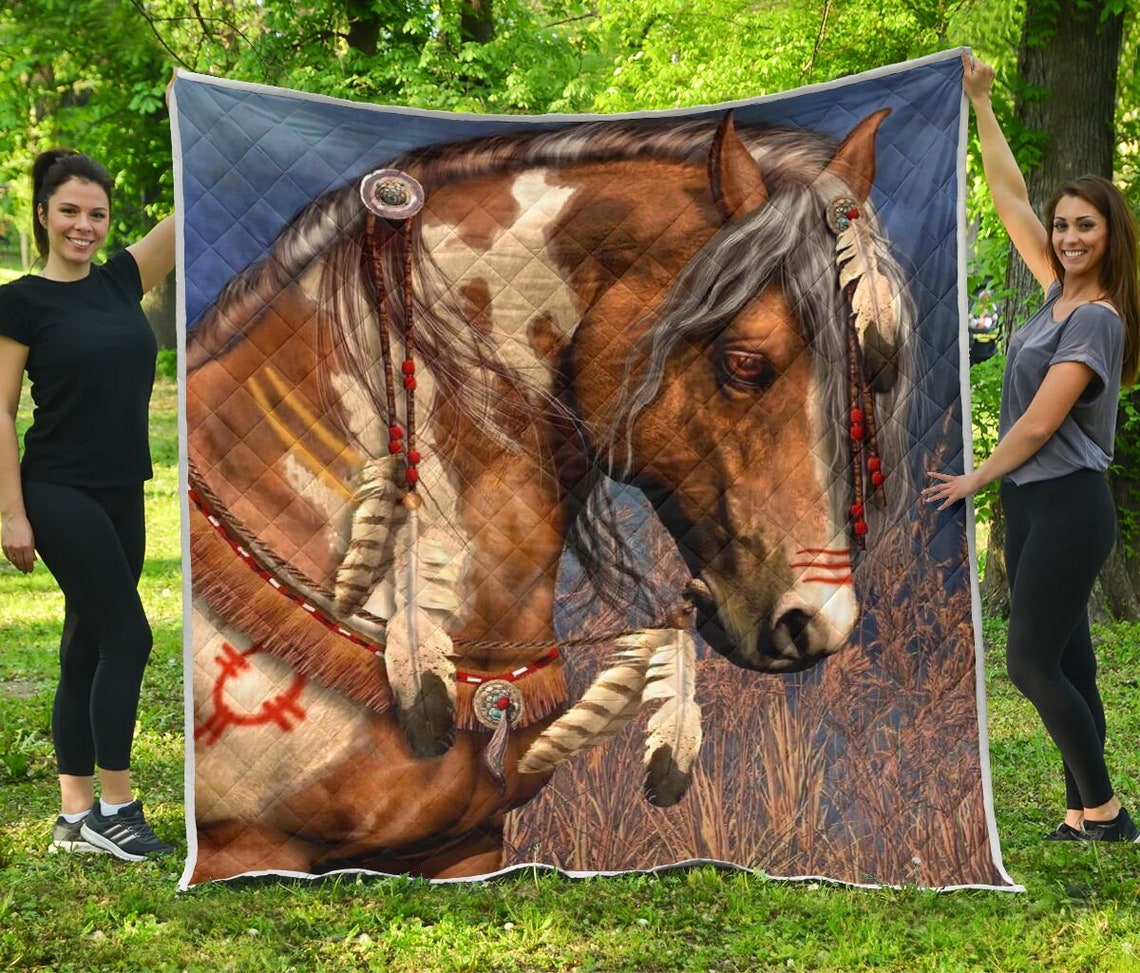 Horse Vintage Paiting Quilt animal quilt bed Twin Queen King Etsy
