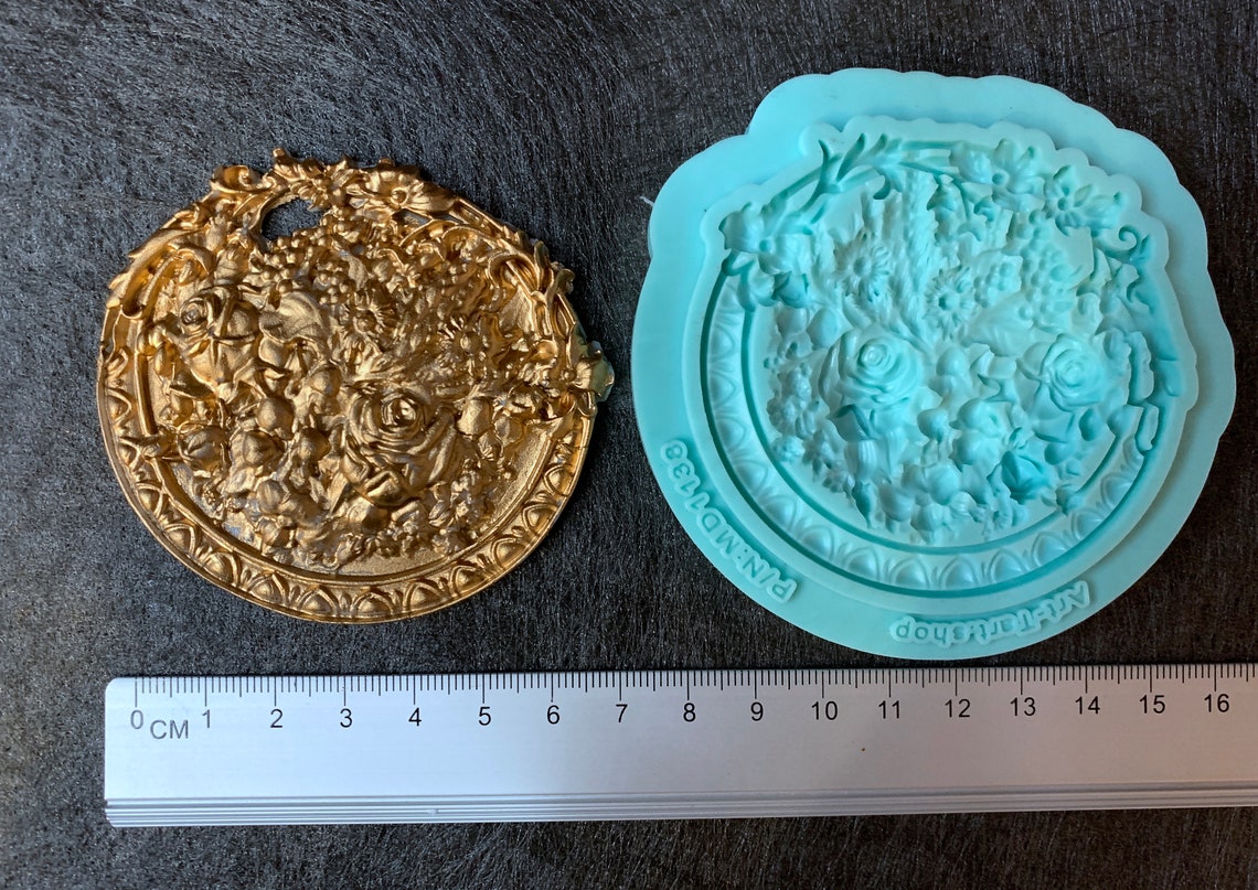 Embossed Antique Medallion Flowers Mold for Cake Decorating, Clay