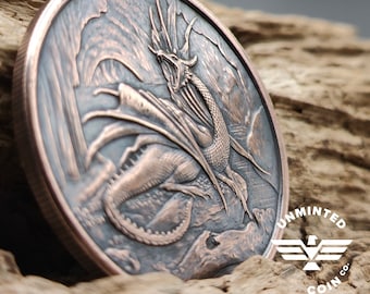 Nordic Creatures: "Nidhoggr Dragon" | Antiqued 1oz Copper Coin | Collectible Pocket Challenge Decision Coin | Includes Protective Case