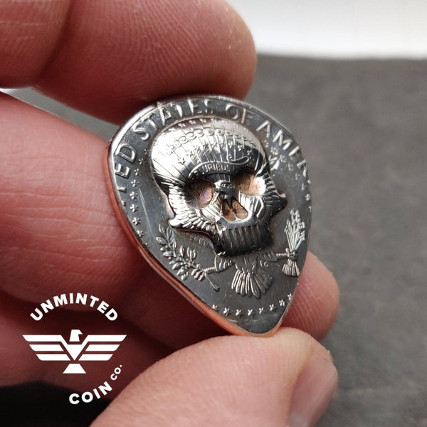 UnMinted US Kennedy Half Dollar "Skull Impression" Coin Guitar Pick | 1971 to Present