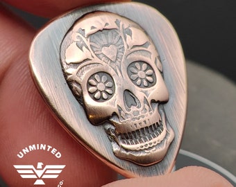 Sugar Skull Impression Guitar Pick | .999 Pure Copper Metal Guitar Pick