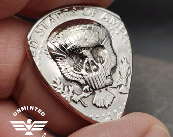 UnMinted US Kennedy Half Dollar "Skull Impression" Coin Guitar Pick | 1971 to Present