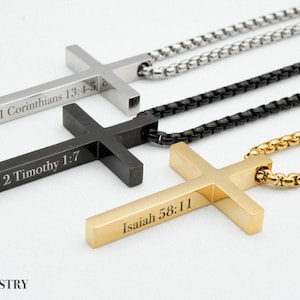 Men&#39;s Cross Necklace / Faith Necklace / Personalized Scripture / Men&#39;s Jewelry / Gifts for Him / Christian Gifts