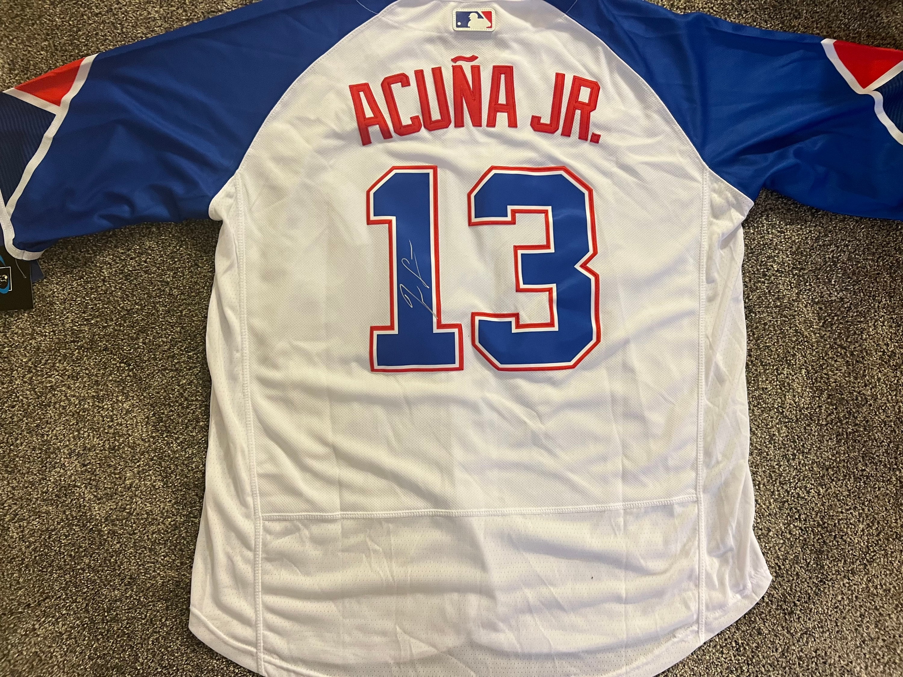 Ronald Acuna Jr Signed Framed Custom Navy Blue Pro-Style Baseball Jersey BAS Itp