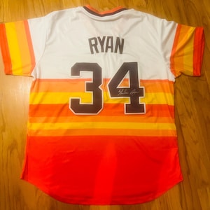 Nolan Ryan Houston Astros HOF Pitcher Signed Throwback Baseball Jersey