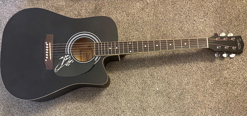 Zach Bryan Signed Black Acoustic Guitar image 1