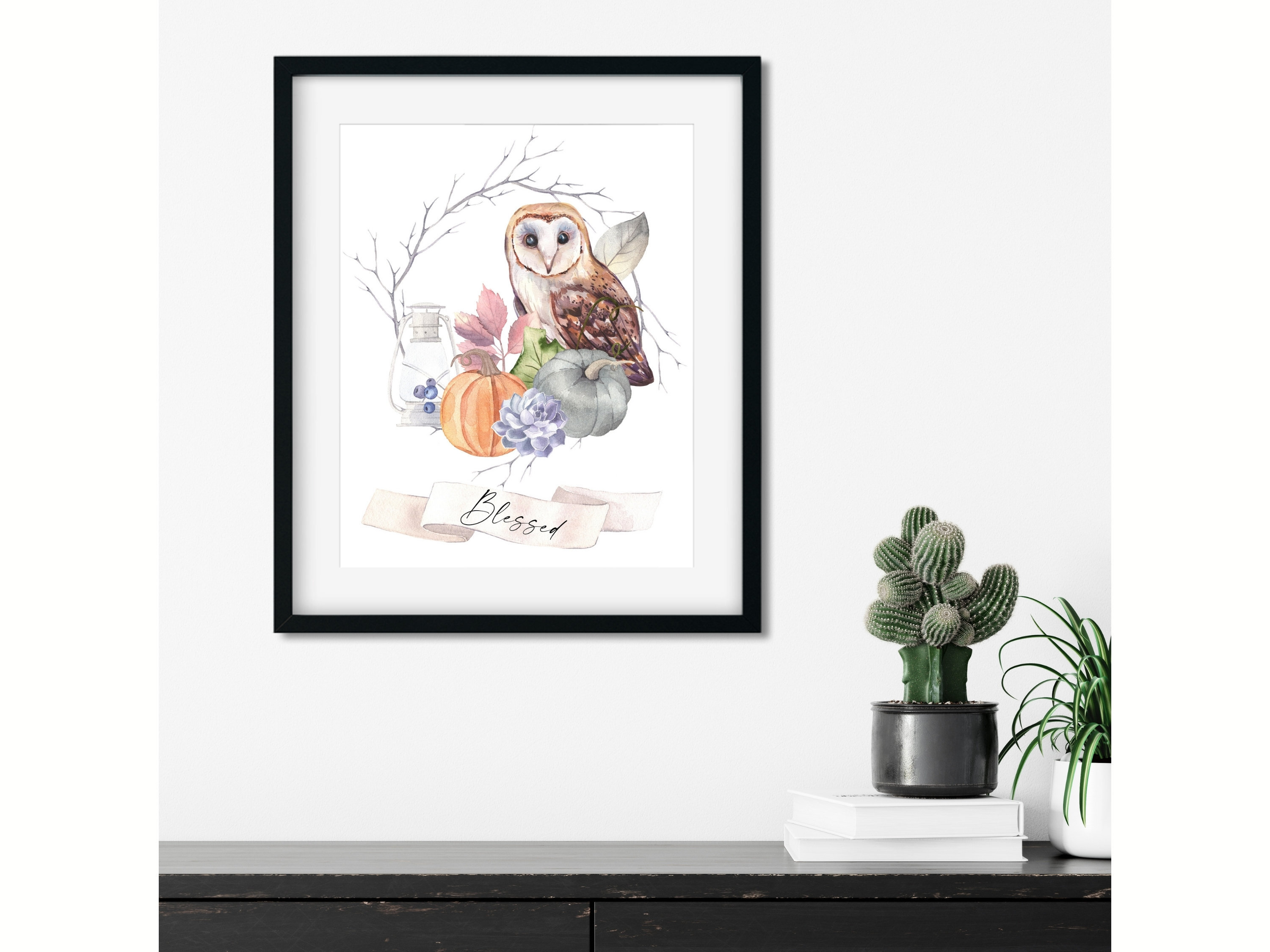 Blessed Owl, Fall Home Decor Pumpkin PRINTABLE, Colorful Print for Fall, Fall Farmhouse Wall Art Pum