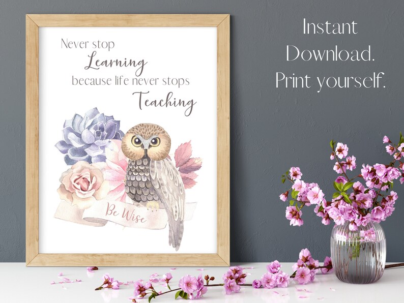 Owl Theme Bedroom Art Print, INSPIRATIONAL Quote DIGITAL Owl Art ...