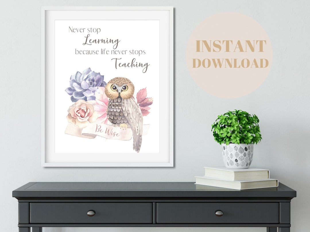 Owl Theme Bedroom Art Print, INSPIRATIONAL Quote DIGITAL Owl Art ...