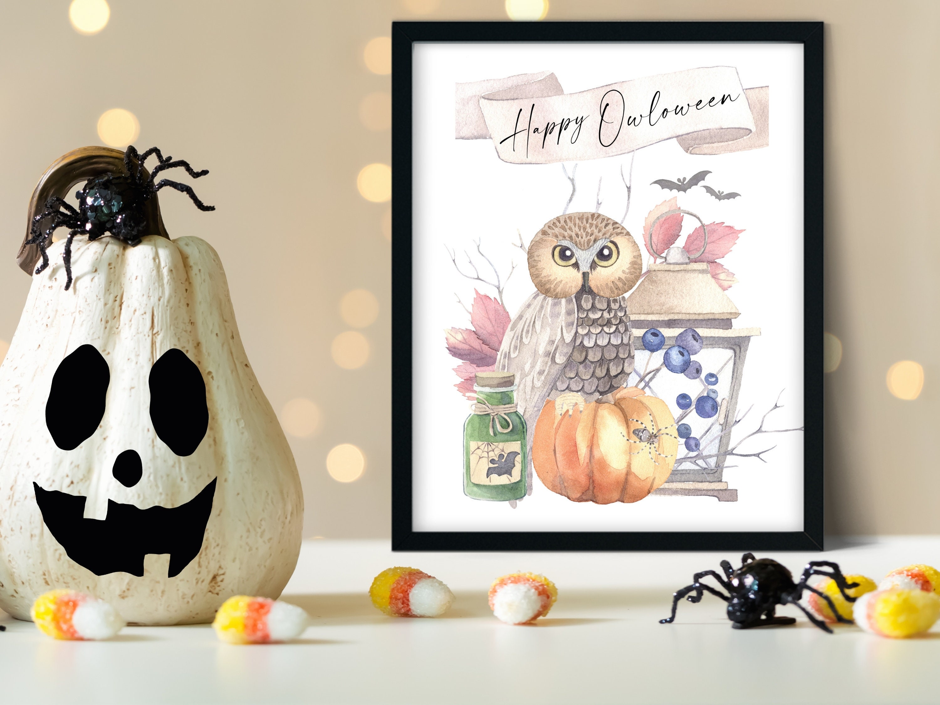 Colorful Owl Halloween Print for Kids, PRINTABLE Happy Owloween Wall Art, Cute DIY Halloween Decor,