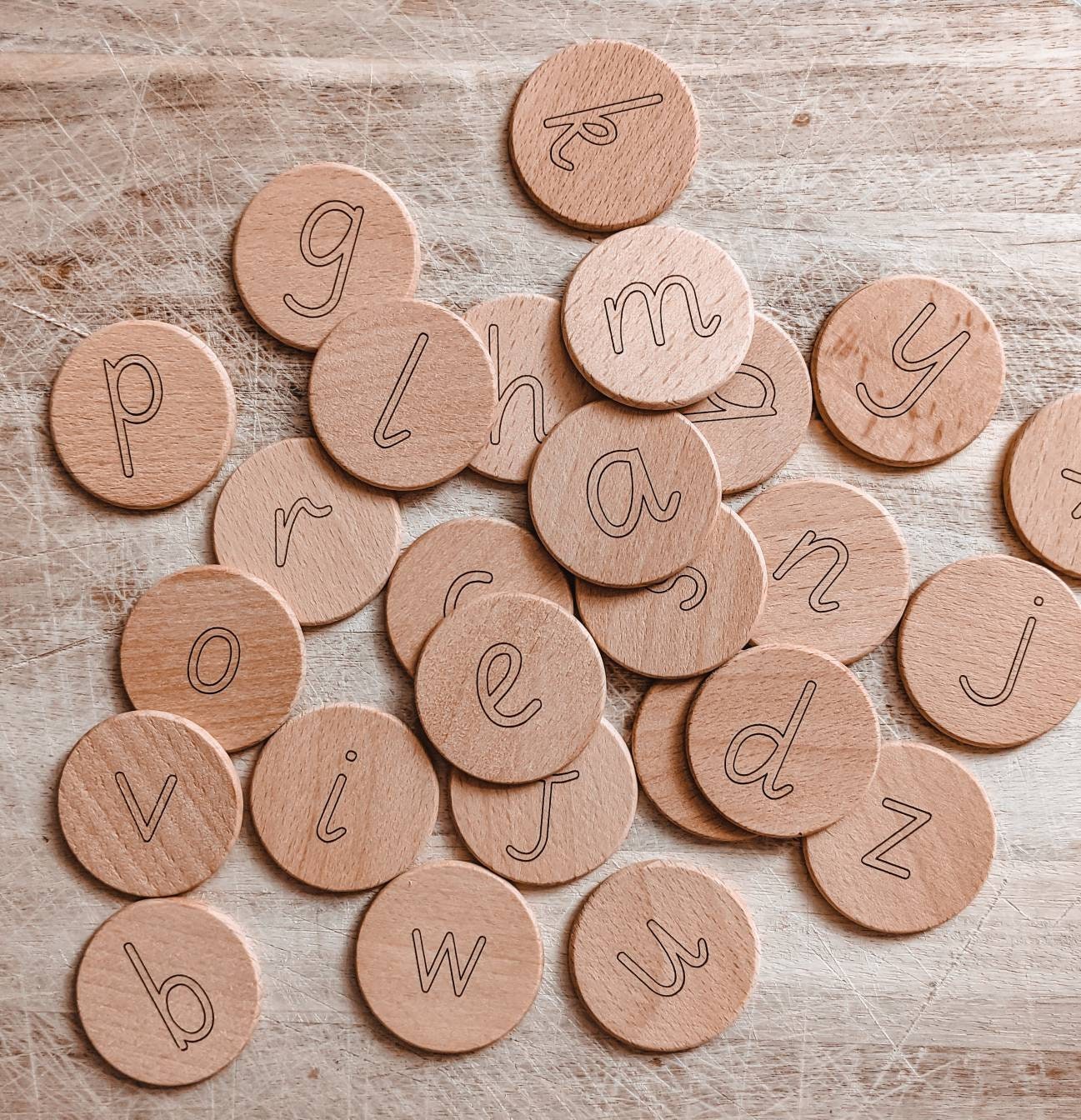 Alphabet Set of Wooden Letter Discs Etsy