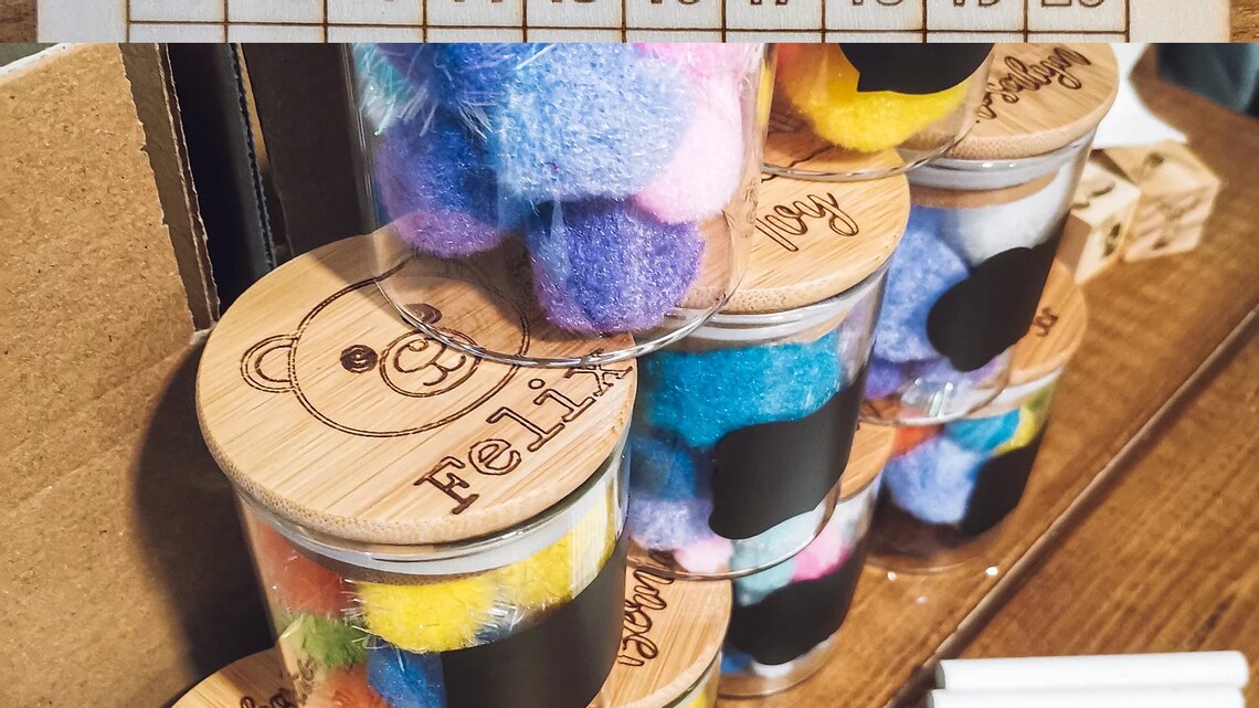 Wooden Reward Jar with Pom Poms Etsy