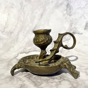 Vintage Brass Thistle Candle Holder, Scottish, Chamber Candlestick