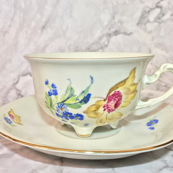 Vintage Koenigszelt Footed Teacup and Saucer, Floral