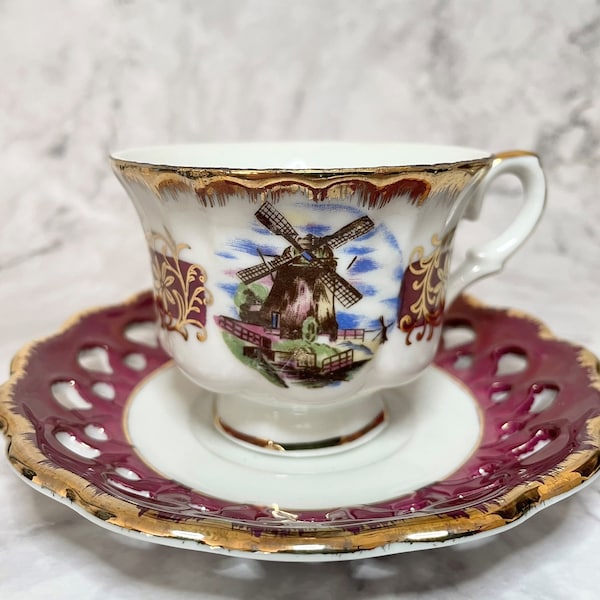 Versailles Teacups and Saucers, Windmill, French