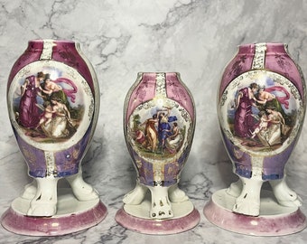 Vintage Vienna Style Small Pink Vases, Romantic