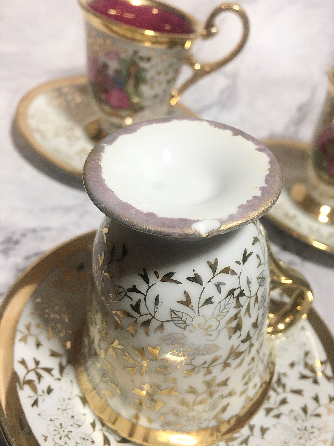 Vintage Small Teacups and Saucers Courting Couple Fragonard Etsy