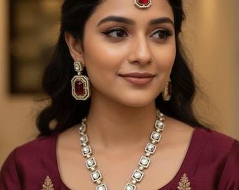 Kundan Raani Haar Necklace Set, Indian Bridal Jewelry