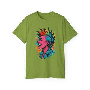 Colorful Punk Girl with Mohawk T-Shirt, Punk Rock Tee, Graphic Tee, Alternative Fashion Top, Vibrant Printed Shirt