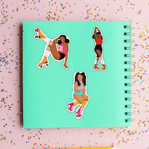 Roller Skating Girl Stickers | Black Girl Magic Sticker | Black Woman Sticker | Laptop Sticker | Planner Sticker | Notebook Sticker