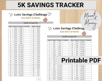 5K Savings Challenge Tracker | 52 Weeks | Savings Tracker | Budgeting Printables | Budgeting Tracker | Progress Tracker | Budget Printable