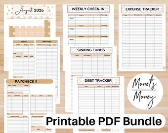 2026 August Budget Planner Kit, Budget Planner Printable, Budget, Expense Tracker, Paycheck Budget, Debt Tracker, Sinking Funds Tracker
