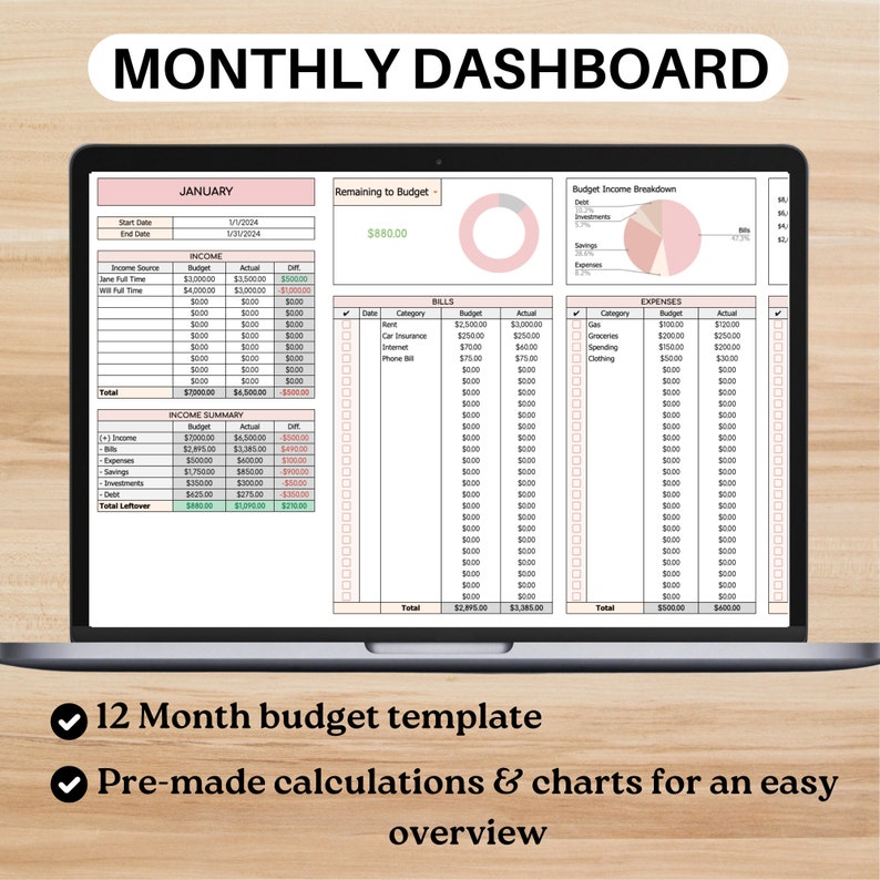 Budget by Month Template Budget Spreadsheet Budget Template Etsy UK