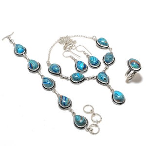 Handmade 925 Silver Jewelry Set -  Necklace ,Bracelet ,Ring ,Earring Set with Natural Gemstone - Stunning Christmas Day Gift