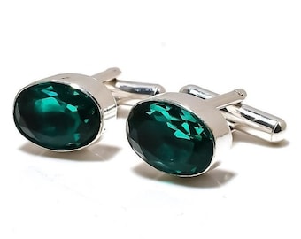 Top Quality Green Apatite Gemstone 925 Sterling Silver Jewelry Cufflinks* Handmade Men's Cufflinks* Gift For Father* Gift For Her