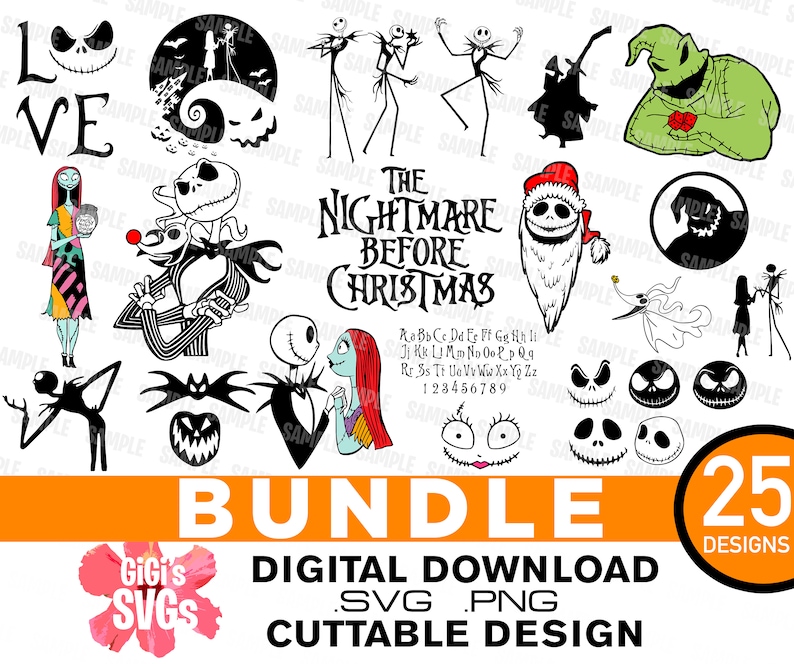 Download Nightmare Before Christmas BUNDLE of 25 font svg Jack | Etsy