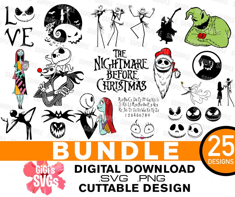 Download Nightmare Before Christmas BUNDLE of 25 font svg Jack | Etsy