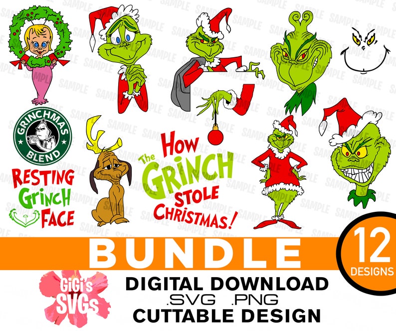 Download Grinch svg BUNDLE pack of 12 designs Dr Seuss svg Dr Seuss | Etsy