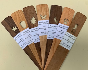 Animals and nature wood bookmark | dog, dragonfly, butterfly, paw print, leaves, frog, bear, horse, moose, alligator, tiger, acorn