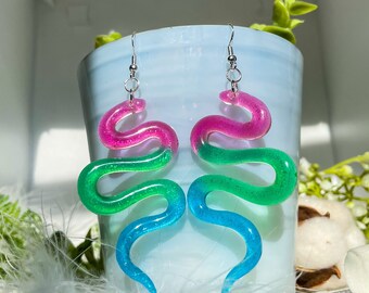 Handmade Snake Earrings | Polysexual flag color | LGBTQ | Resin |