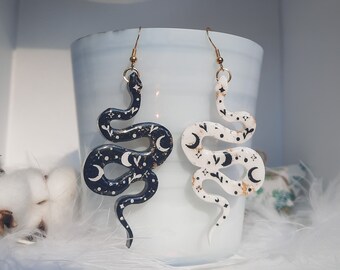 Handmade Black White Snake Earrings Yin Yang Resin Etsy