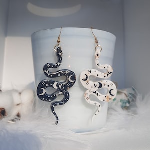 Handmade Black & White Snake Earrings |  Yin Yang | Resin |
