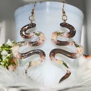 Handmade Garden Snake Earring | Baby Breath flowers & Fern leaf | Real Flower|