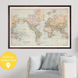 Weltkarte, vintage Schulkarte, 1800s Karte Weltatlas, druckbare Kunstkarte, druckbare Weltkarte, antike Karte, Weltkarte mit Ländern