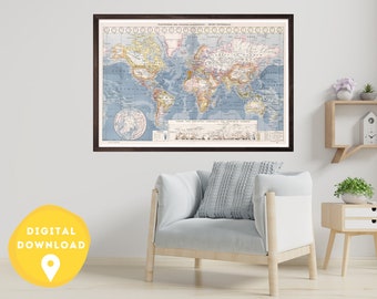 World Map. 1900, digital download, vintage map, retro map, antique world map, world map old style, instant download 1900s