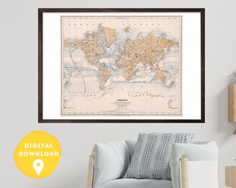 World Map, vintage school map, 1800s map world atlas, printable art map, printable world map, antique map, world map with countries