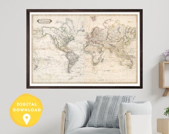 1841 World Map Print: Antique Style (Digital Download)