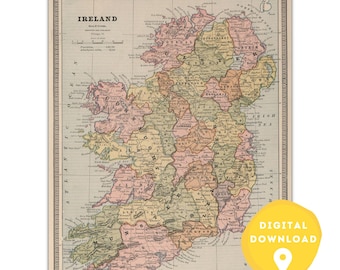 Map of Ireland, Printable Ireland Map, Ireland map poster, Ireland map, Ireland wall art poster, Ireland country map, Irish Map, Irish atlas