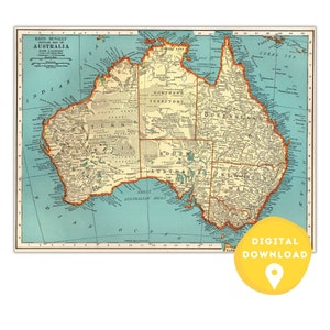 Map of Australia, Printable Australia Map, Australia map poster, Australia map, Australia wall art poster, Australia vintage map, school map