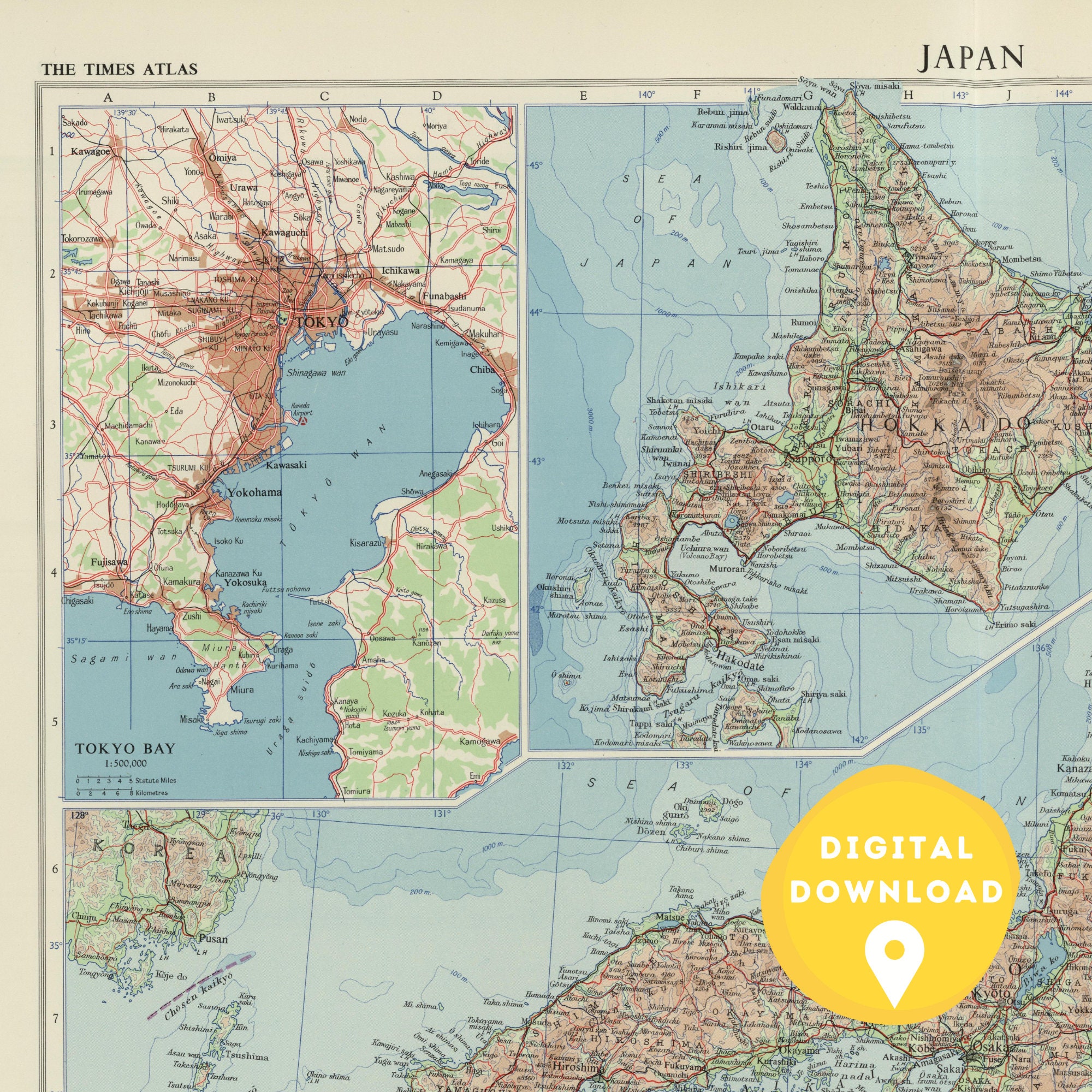 Vintage Japan Map Print: Detailed Japanese Cartography